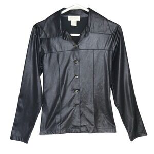 Express Tricot Shirt Women's Size M Black Button Up Satin Vintage Y2K Disco